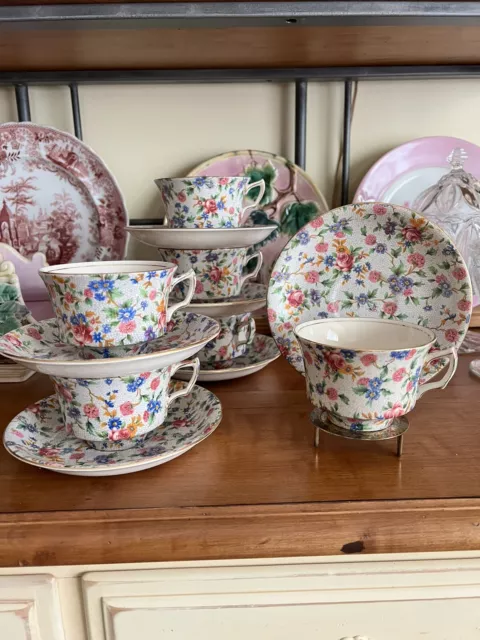 6 Vintage Royal Winton Grimwades Old Cottage Chintz Tea Cups Saucers 1930-1960 2