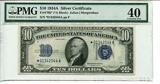 FR 1702* STAR 1934A $10 Silver Certificate 40 EXTREMELY FINE