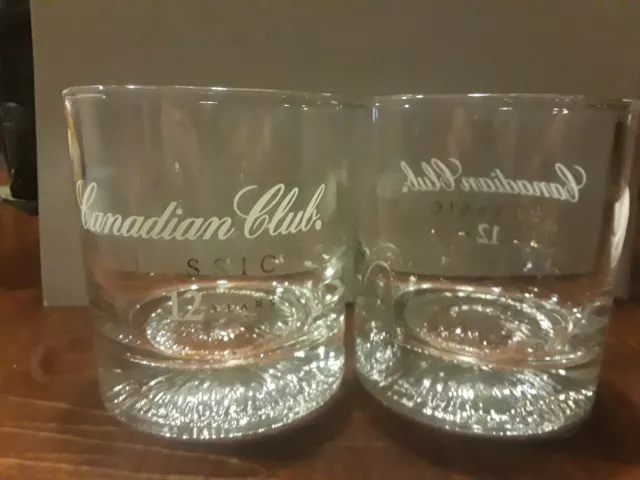 Whiskey Glasses Canadian Club set of 2 Starburst Bottom Clear 12 years distilled