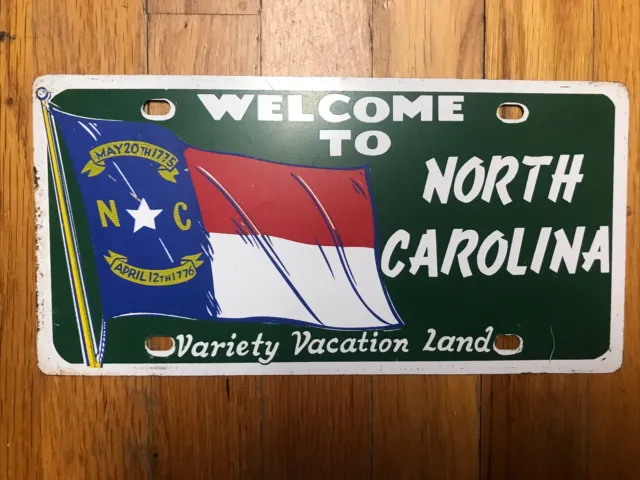 Welcome to North Carolina Vacation Land Flag Heavy Metal License Plate Vintage