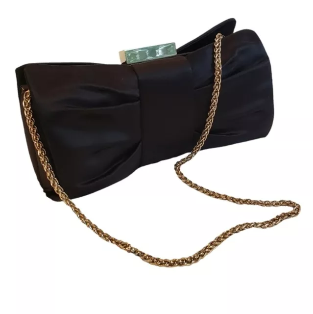 Sondra Roberts Black Satin Convertible Clutch Chain Bag