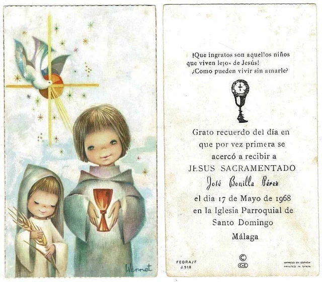 Ricordo della Prima Comunione. Málaga 1968. Disegno Vernet CyZ Fedra/F J518