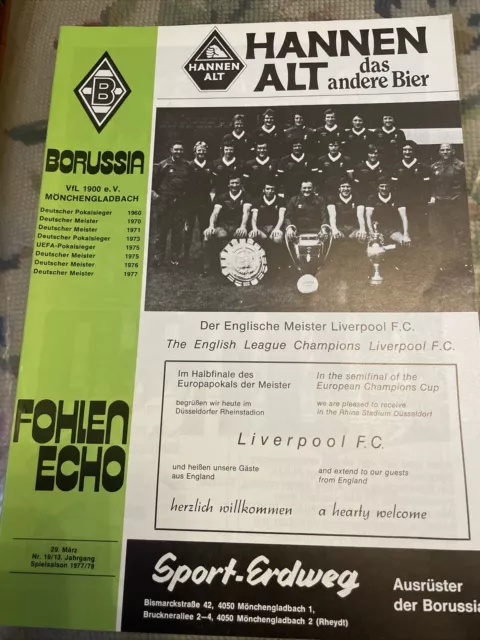 Borussia Monchengladbach V Liverpool European Cup Semi Final 29th Mar 1978