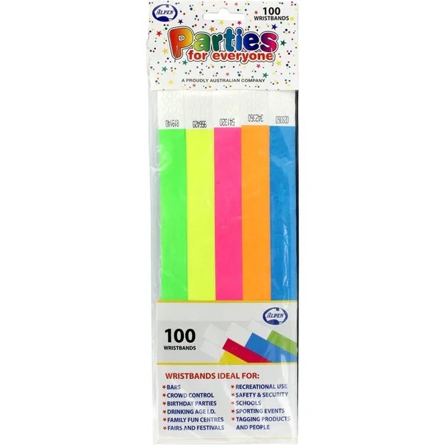 Wristbands - Assorted Colours Tyvek, 100pk
