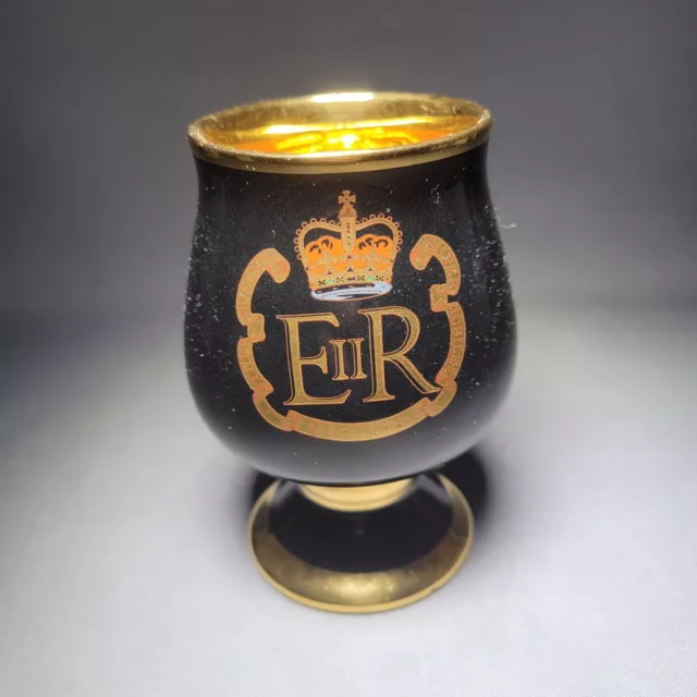 Vintage Prinknash Gold Black Royal Silver Jubilee ER 1977 Goblet Collectible Cup