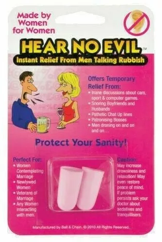 Anti Nagging Womens Hear No Evil Ear Plugs Joke Funny Ladies Prank Birthday Gift