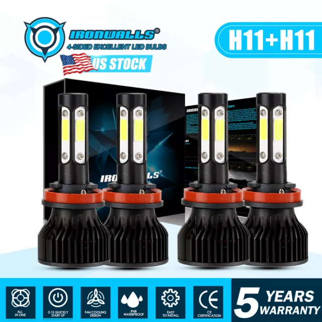 4 Side H8 H11 LED Headlight Bulbs High Low Beam For Can-Am Defender HD5 HD8 HD10