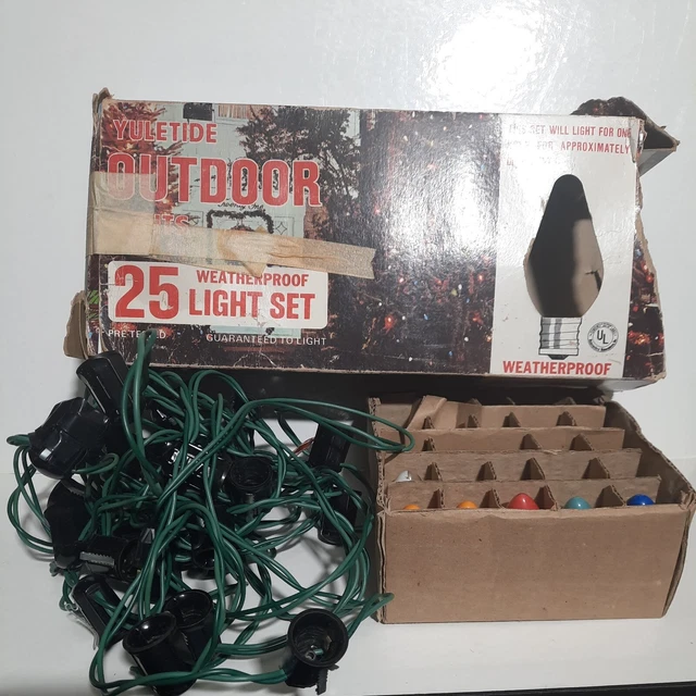 VINTAGE C9 CHRISTMAS Lights String Of 25 With 6 Working Bulbs 10.43