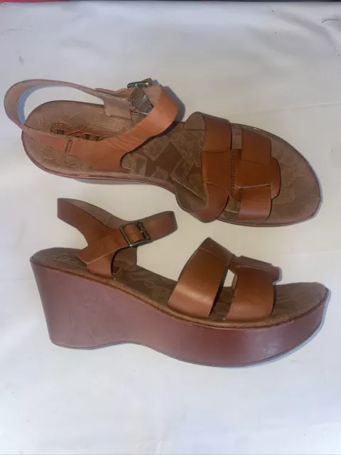 Kork Ease Women's Brown Leather Wedge Platform strappy Sandals Shoes Size-9/40.5