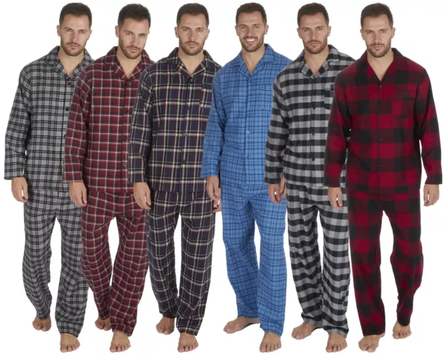 Mens Brushed Cotton Pyjamas Flannel Check Traditional Button Classic Pyjama Set