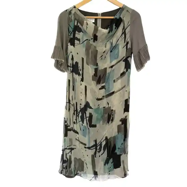 Giorgio Armani Collezioni Silk Chiffon Abstract Print Shift Dress Made in Italy