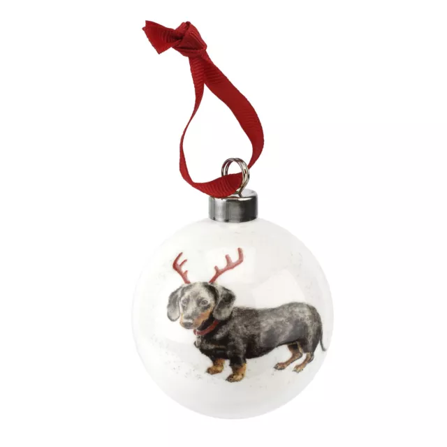 Royal Worcester Wrendale Designs Dachshund Dog Through The Snow Christmas Bauble