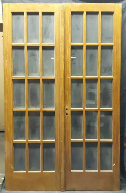48x80" Pair Antique Vintage French Double Wood Interior Doors Windows Wavy Glass
