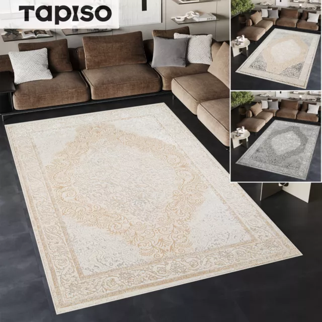 Teppich Kurzflor Grau Creme Blumen Floral 3D Effekt Klassisch Wohnzimmer ÖKOTEX