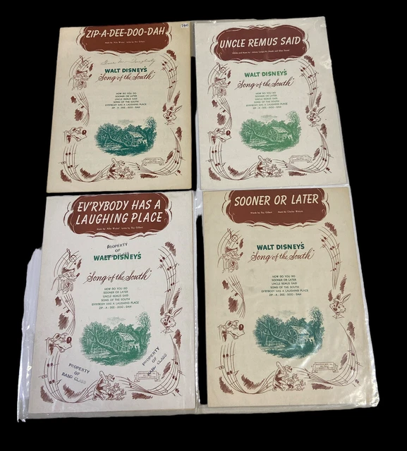 Disney's Song Of The South 1946 Sheet Music Lot Of 4 Zip-A-Dee-Doo-Dah Remus +