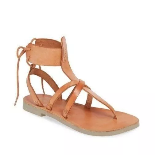 Free People Vacation Day Leather Wrap Lace-Up Ankle Gladiator Thong Sandals 37