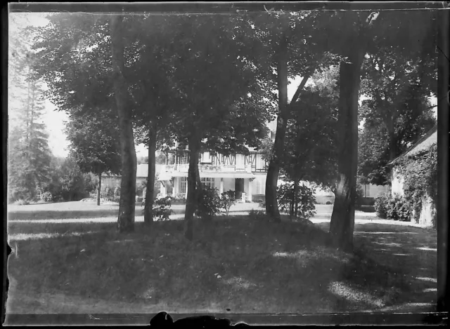 Plaque verre photo ancienne négatif noir et blanc 6x9 cm parc château arbres