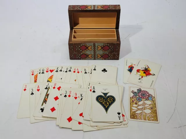 Vintage Hallmark Playing Cards W/ Wooden Handmade Box Mod MCM Mid Century 1960s