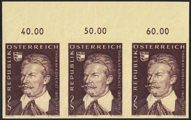 Österreich ANK 1366 PU MICHEL 1336 P U Koschat Probedruck ungezähnt 3er-Streifen