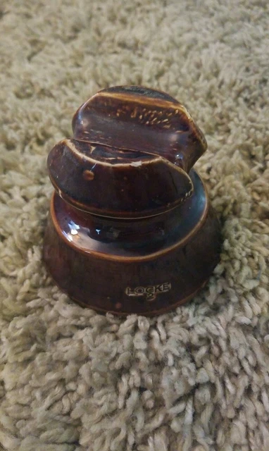 Vintage Antique Locke 2 - Brown Porcelain  Insulator - Exc Cond