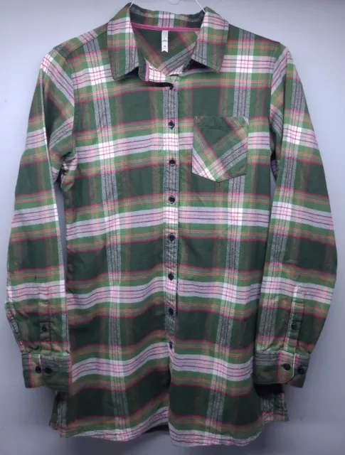 Mountain Khakis Womens Medium Penny Green/ Pink/ White Plaid Flannel Tunic Shirt