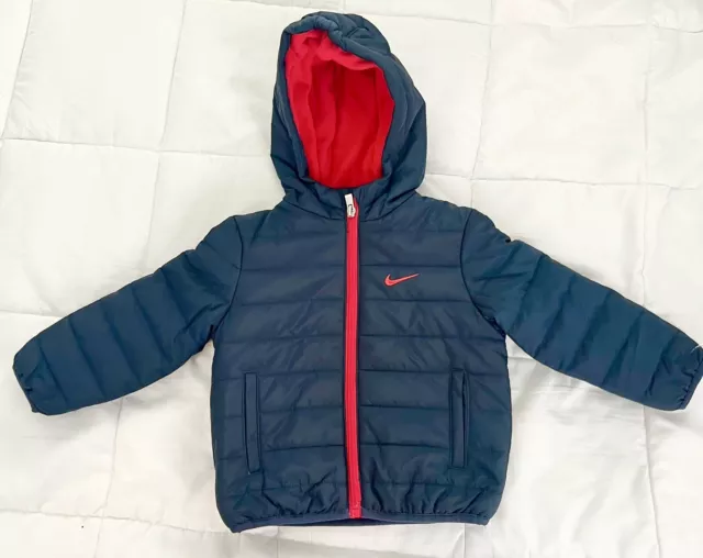 Nike Baby Boy Hooded Puffer Fleece Lined Jacket Navy 18 Months NWOT New MSRP $75