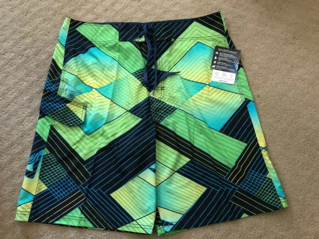 $36 Kanu GREEN Geometric Surf Men's Stretch Unlined Boardshort SIZE 36