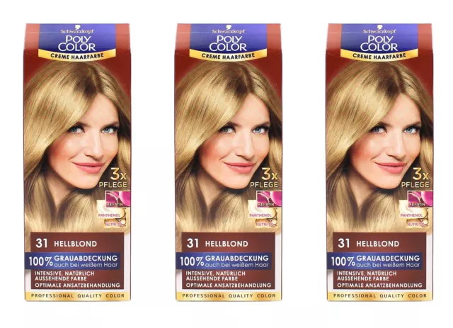 3x Schwarzkopf Poly Color Creme Haarfarbe 31 Hellblond EAN4015100219449