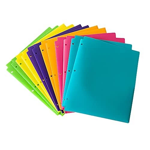 Seashell 12 Pack Plastic 3 Hole Punch Folders with Pockets Heavy Duty 2 Pocke...