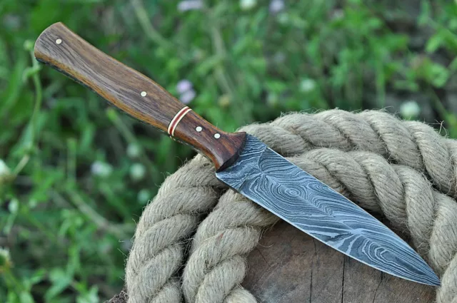 handmade Damascus steel hunting dagger fixed blade boot knife Double edged EDC