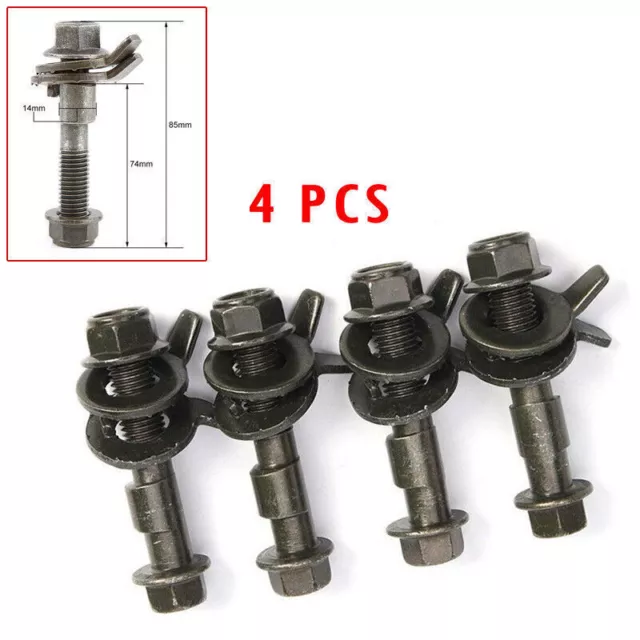 4Pcs 14mm Steel Car Four Wheel Alignment Adjustable Camber Bolts 10.9 Intensity