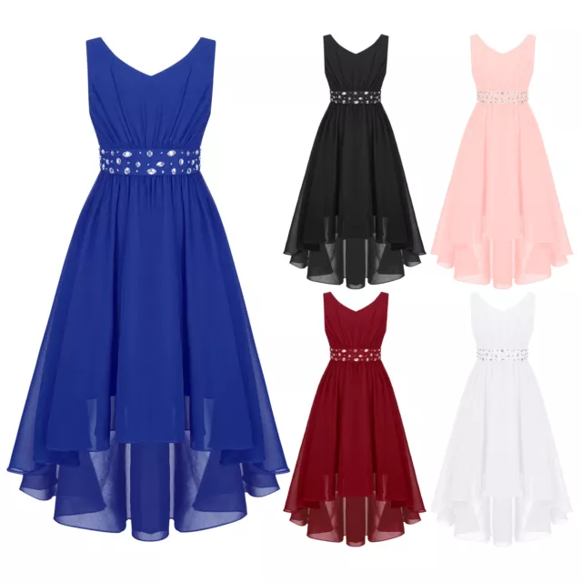 Mädchen Kleider Festlich Abendkleider Asymmetrisch Partykleid Chiffon Festkleid