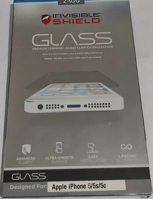 Neuf Invisible Bouclier Luxe Verre Trempé pour IPHONE 5/5C/5S Par ZAGG Rapide