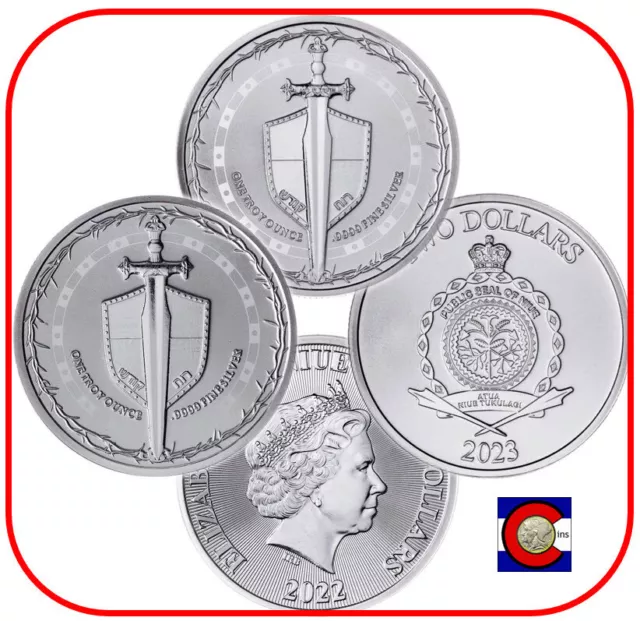 2022 & 2023 Niue Sword of Truth 1 oz Silver $2 Coins in capsules - Truth Series