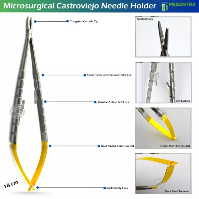 Surgical TC 18cm Castroviejo ForcepsHolder Tissue Forceps Round Handle Design