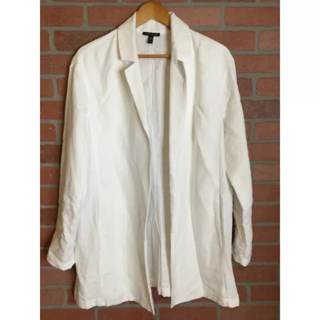 Eileen Fisher Women's Notch Collar Front Open Long Blazer Jacket White Medium