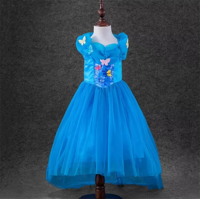 Cinderella Girls Fancy Dress Princess Gown Birthday Party Costume + FREE Crown