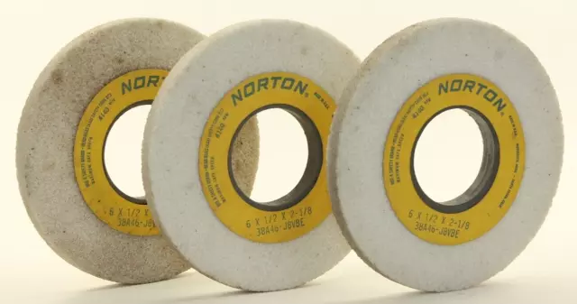 Lot of 3 Norton Grinding Wheels 38A46-J8VBE 4,140 RPM 6" 6 x 1/2 x 2-1/8" USA