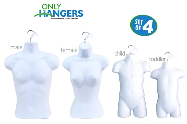 White Female Dress, Male ,Child And Toddler Set - 4 Body Mannequin Forms