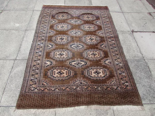 Antique Worn Hand Made Traditional Oriental Wool Brown Small Rug 202x138cm