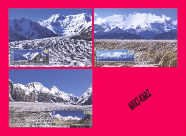 KYRGYZSTAN 2020 Mountains Seven-Thousanders Mi KEP148-150 Maxicards Maximum Card