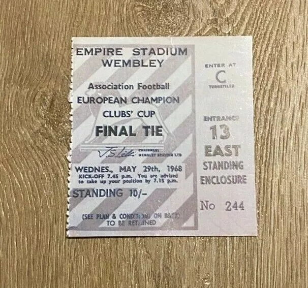 1968 European Cup Final - Manchester United V Benfica  - Replica Match Ticket