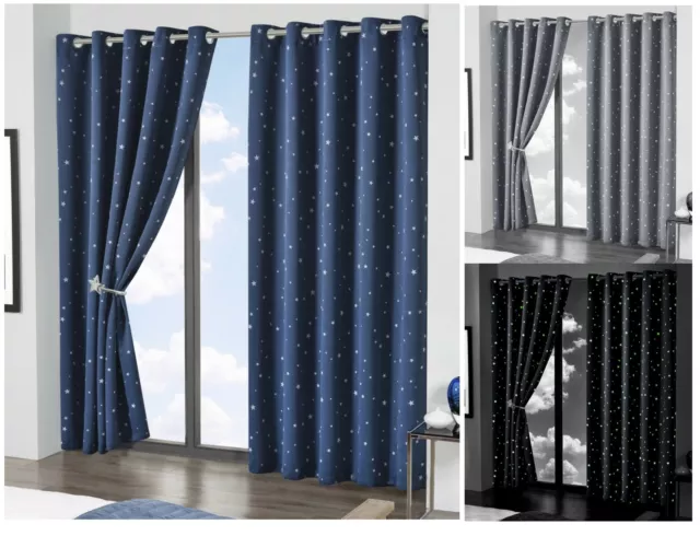 Stars Glow In The Dark Blackout Curtains For Childrens Kids Bedroom