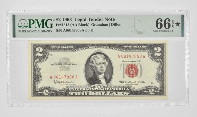 $2 1963 US Legal Tender Note Red Seal PMG 66 EPQ STAR Fr# 1513 (AA Block) *0949