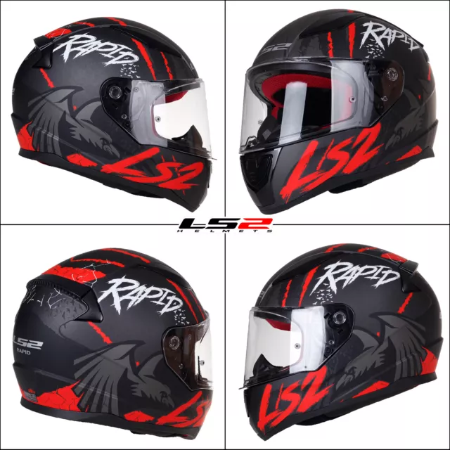 Ls2 Ff353 Full Face Motorcycle Motorbike Crash Helmet Raven Matt Black Orange