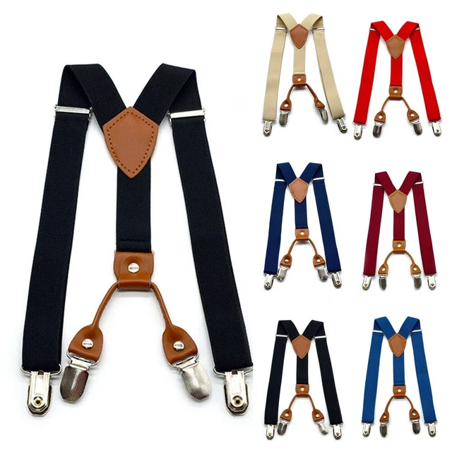 1pcs M Shap Adjustable Suspenders Elastic Material Band With Leather Crosspatch