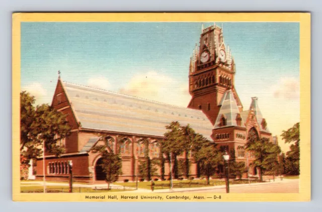 Cambridge MA-Massachusetts, Memorial Hall, Harvard University, Vintage Postcard