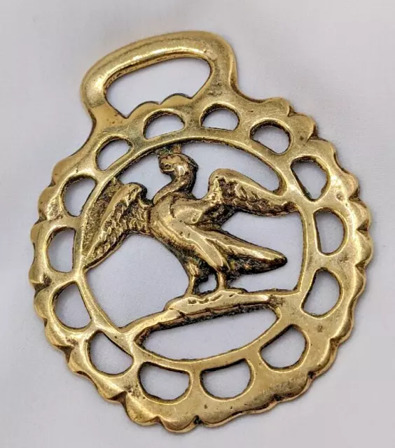 Brass Horse Medallion Vintage English Falcon Eagle Bird Prey Show Parade Bridle