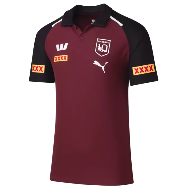 NRL 2024 Team Polo - Queensland Maroons - Burgundy - Mens - Adult - QLD - Shirt