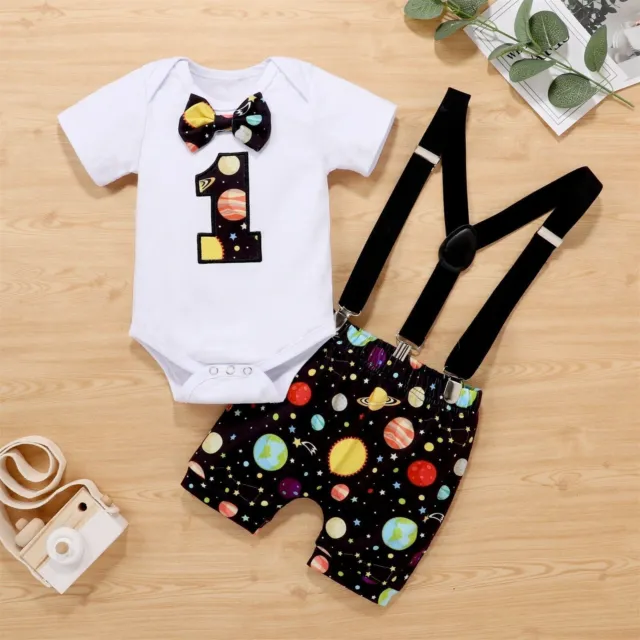 Kids Infant Boy One 1st Birthday Outfit Short Sleeve Bow Tie Romper Shorts Pants